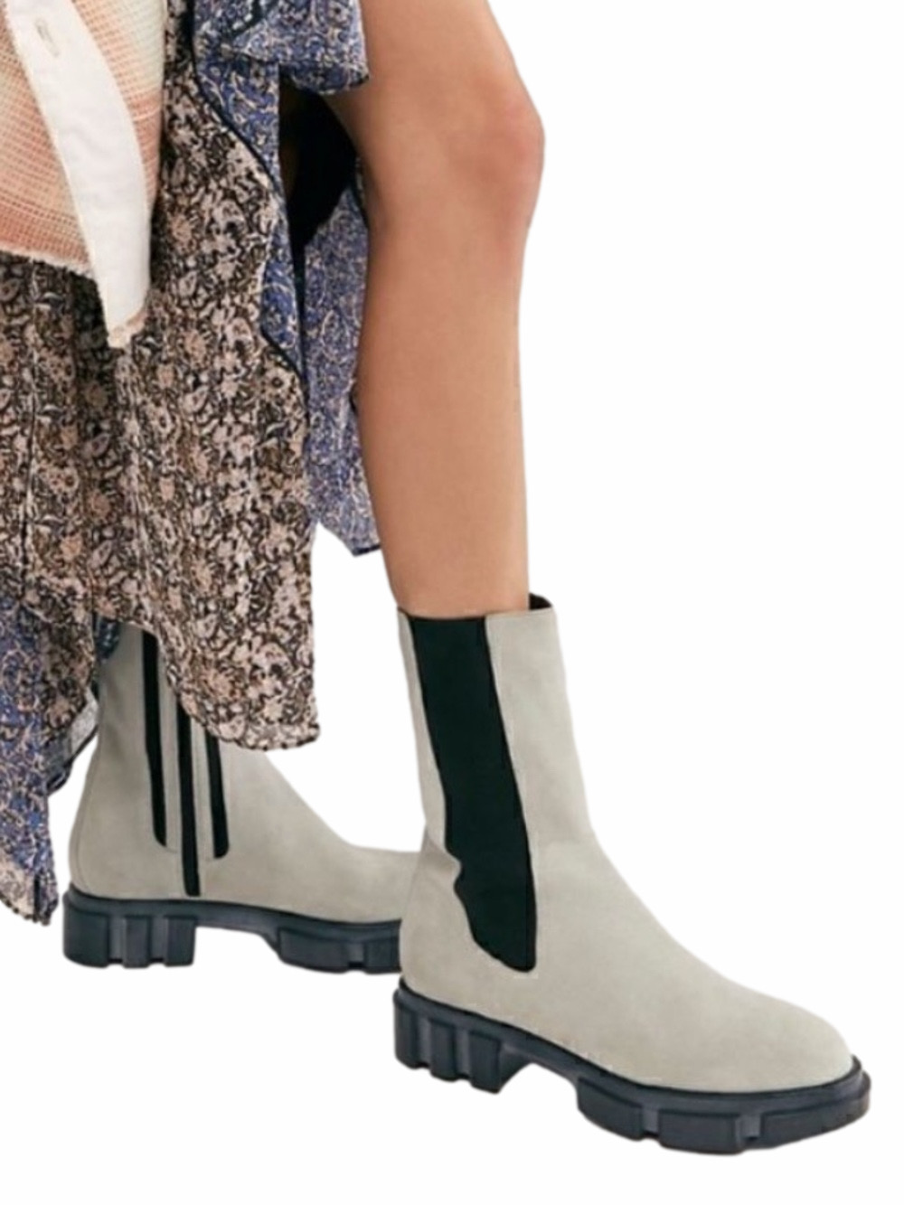 Free People Boots Grey Size 9.5 Brooks Lug Sole Chelsea Grey Suede Women’s